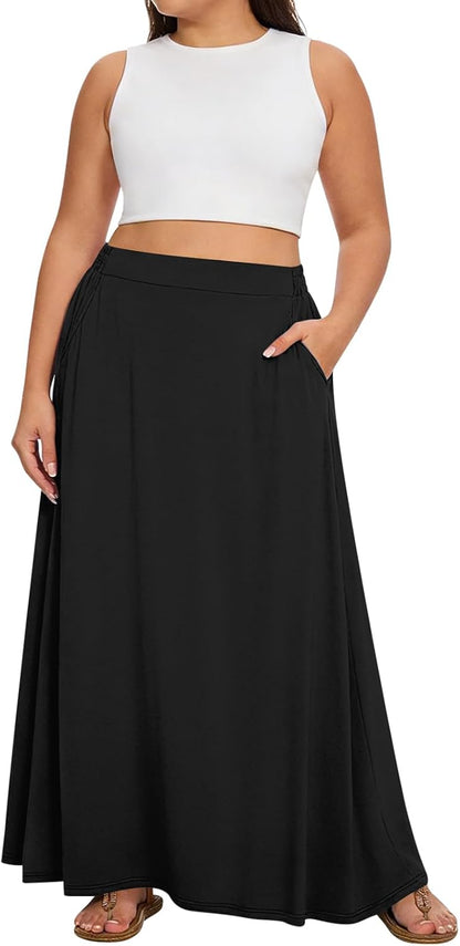 Yincro Womens Plus Size Maxi Skirt Casual A-line Flowy Long Skirts XL-5XL