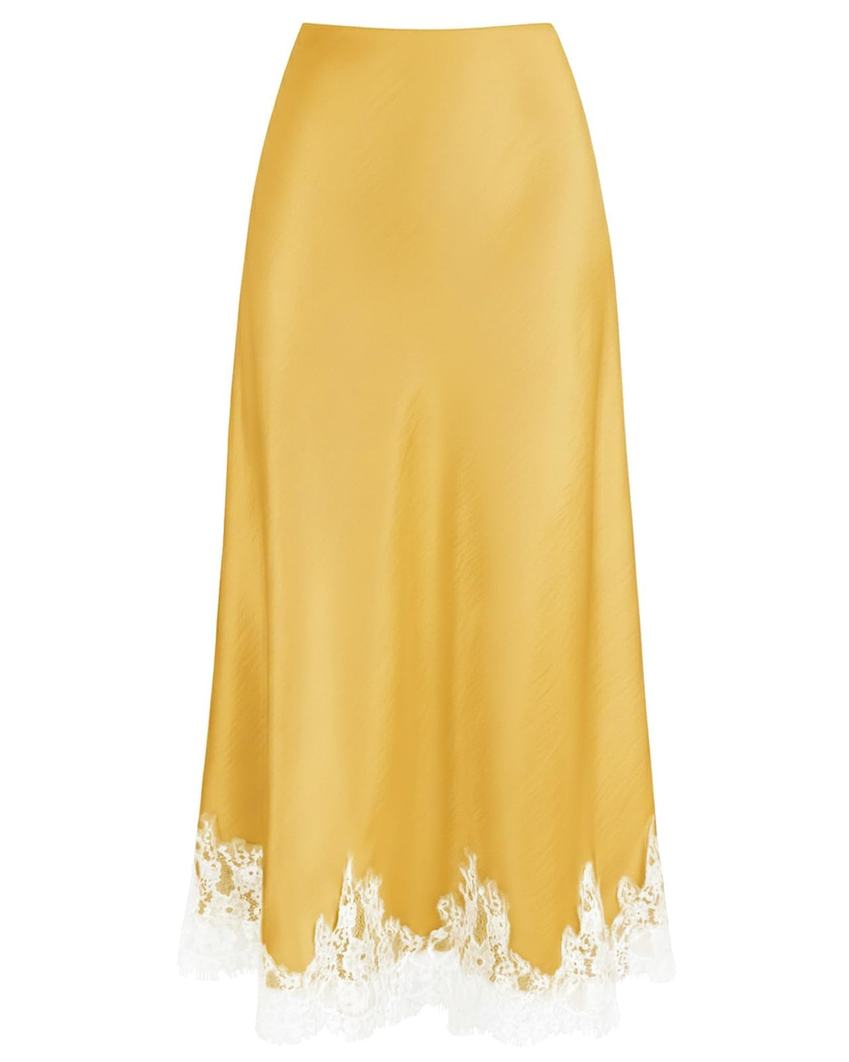 VividMosaic Lace Trim Satin Midi Skirt High Waisted Long Skirt for Women