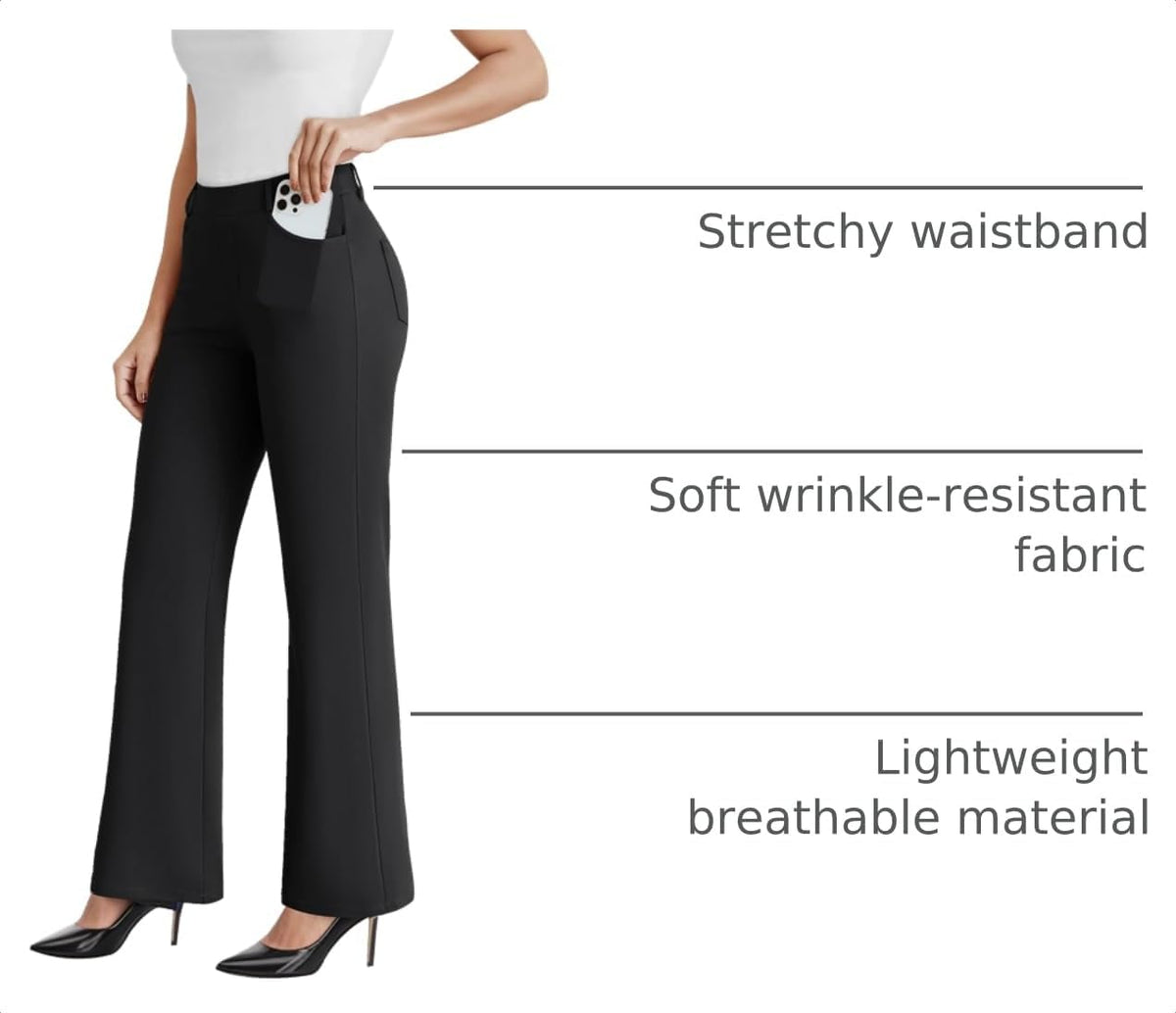 DLOODA Dress Work Pants Women Business Casual Slack Trousers Flare Pants