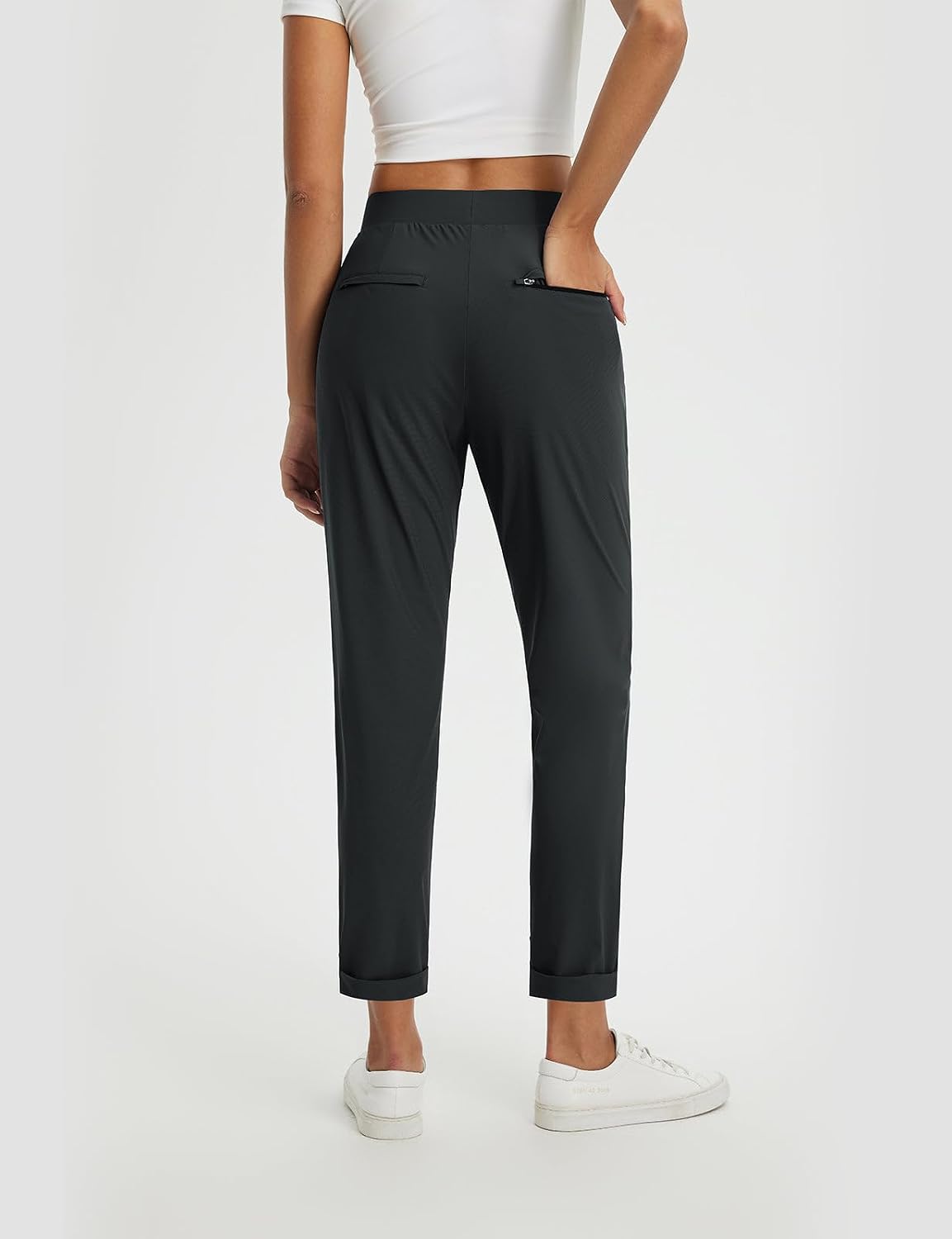 baleaf Womens Pants Petite Travel Stretchy Work with Zip Pockets Slacks