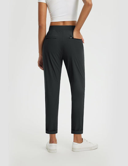 baleaf Womens Pants Petite Travel Stretchy Work with Zip Pockets Slacks