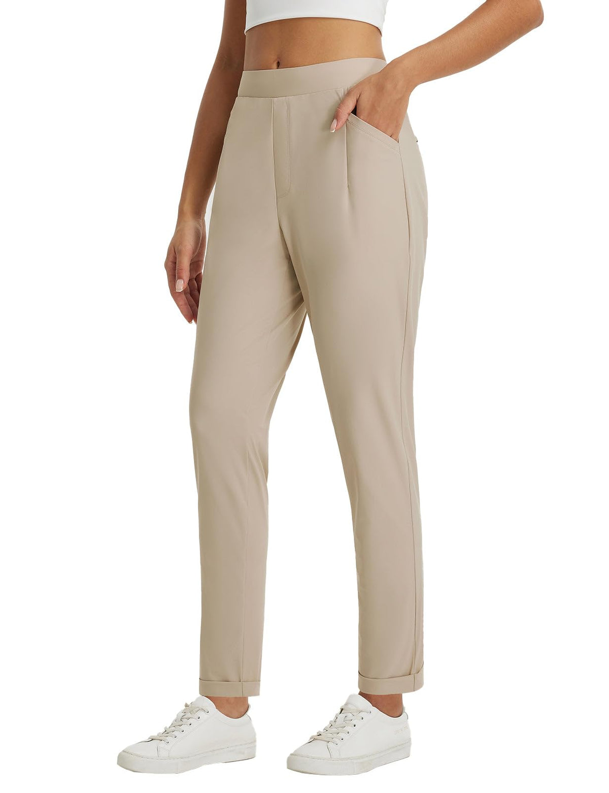baleaf Womens Pants Petite Travel Stretchy Work with Zip Pockets Slacks