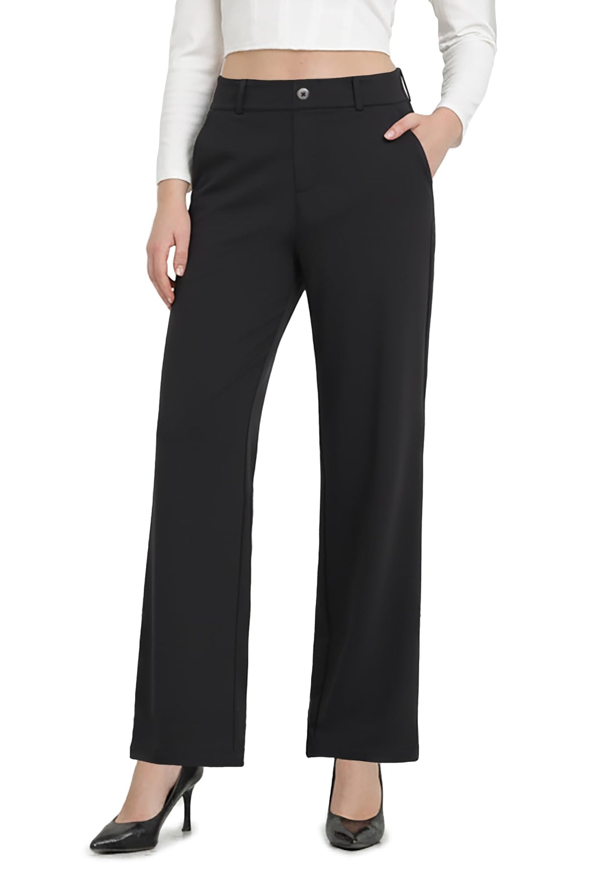 Bamans Womens Wide Leg Dress Pants Work Business Office Pull On Slacks