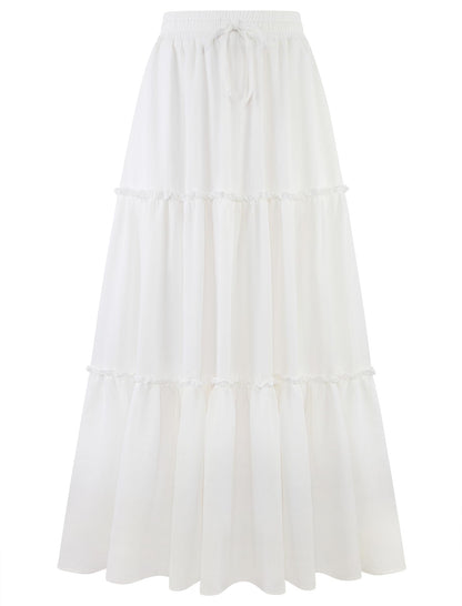 Arolina Women's Summer Maxi Skirt Trendy High Waist Pleated Ruffle Long Skirts Flowy Beach Boho Skirt Dress with Pockets