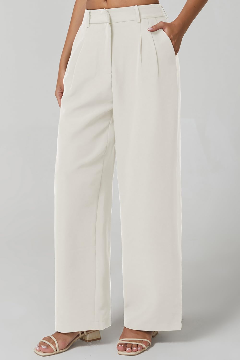 QINSEN Wide Leg Dress Pants for Women High Waisted Wrinkle Free Work Pants with Pockets Casual Slack