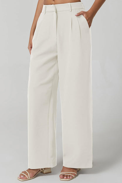QINSEN Wide Leg Dress Pants for Women High Waisted Wrinkle Free Work Pants with Pockets Casual Slack