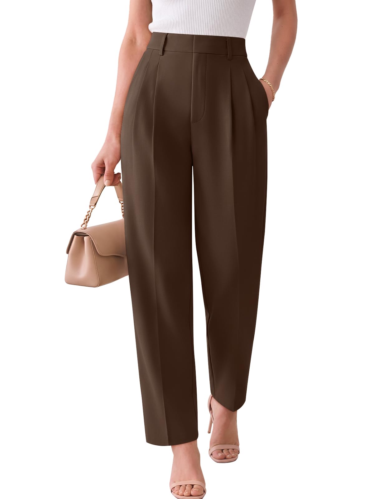 LILLUSORY Womens Tapered Stretchy High Waisted Dress Work Pants