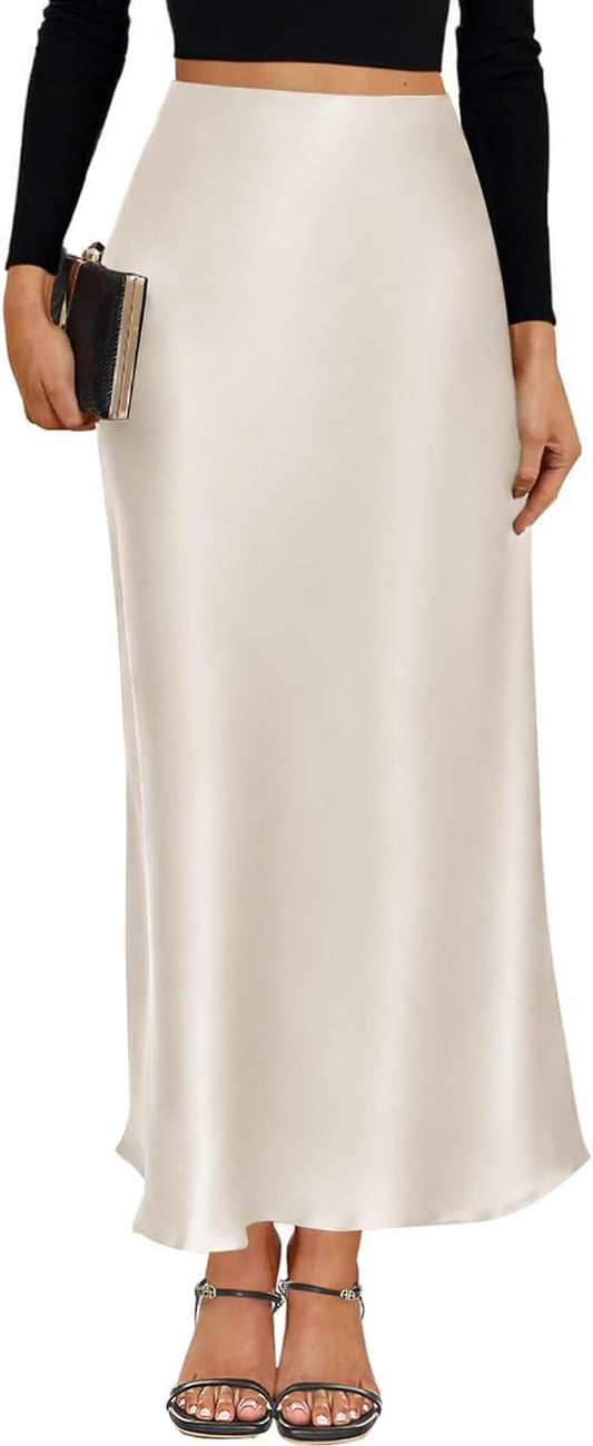 VividMosaic 2026 Satin High Waisted Maxi Skirt Silk Long Skirts for Women