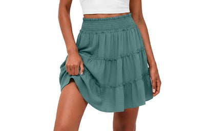 Lepunuo Women's High Waisted Tiered Smocked Ruffle Mini Skirt