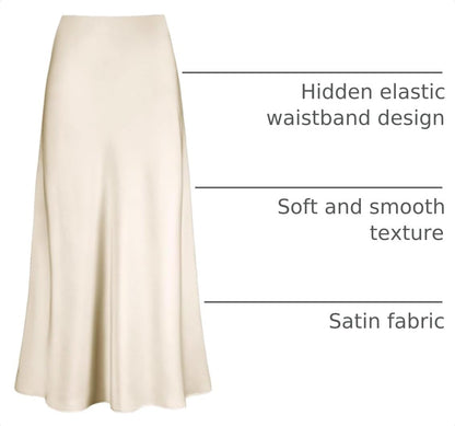 Outoshe Women's Satin High Waisted Maxi Skirts A Line Silk Long Skirt