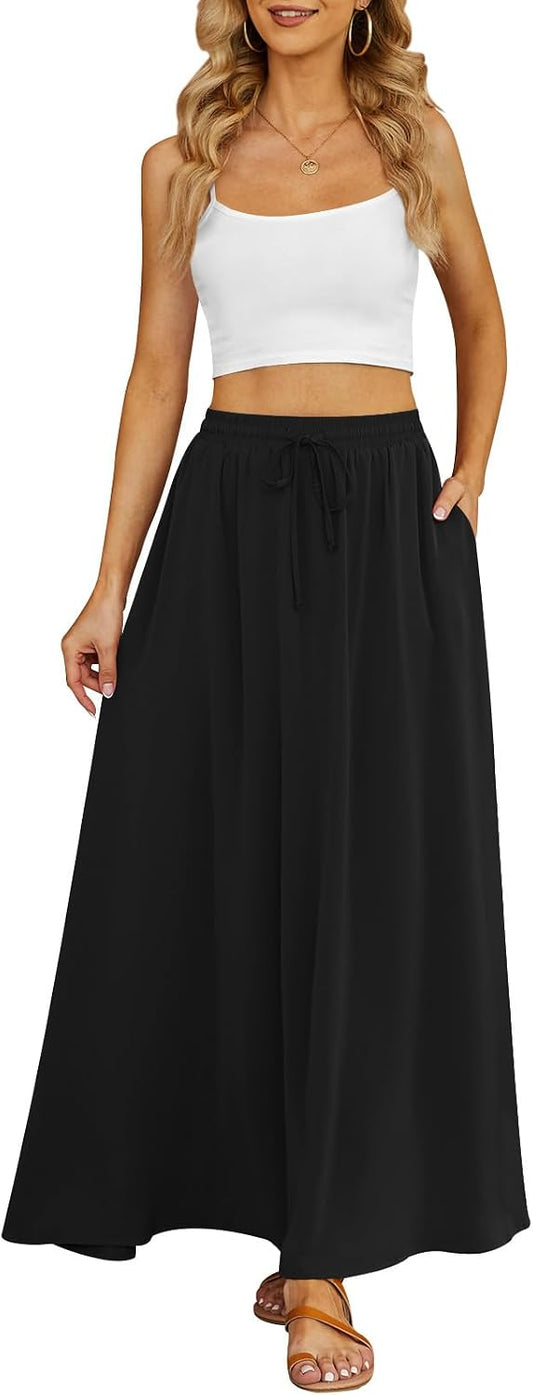Yincro Women's Maxi Skirt Flowy High Waist Casual Long Skirts with Pockets