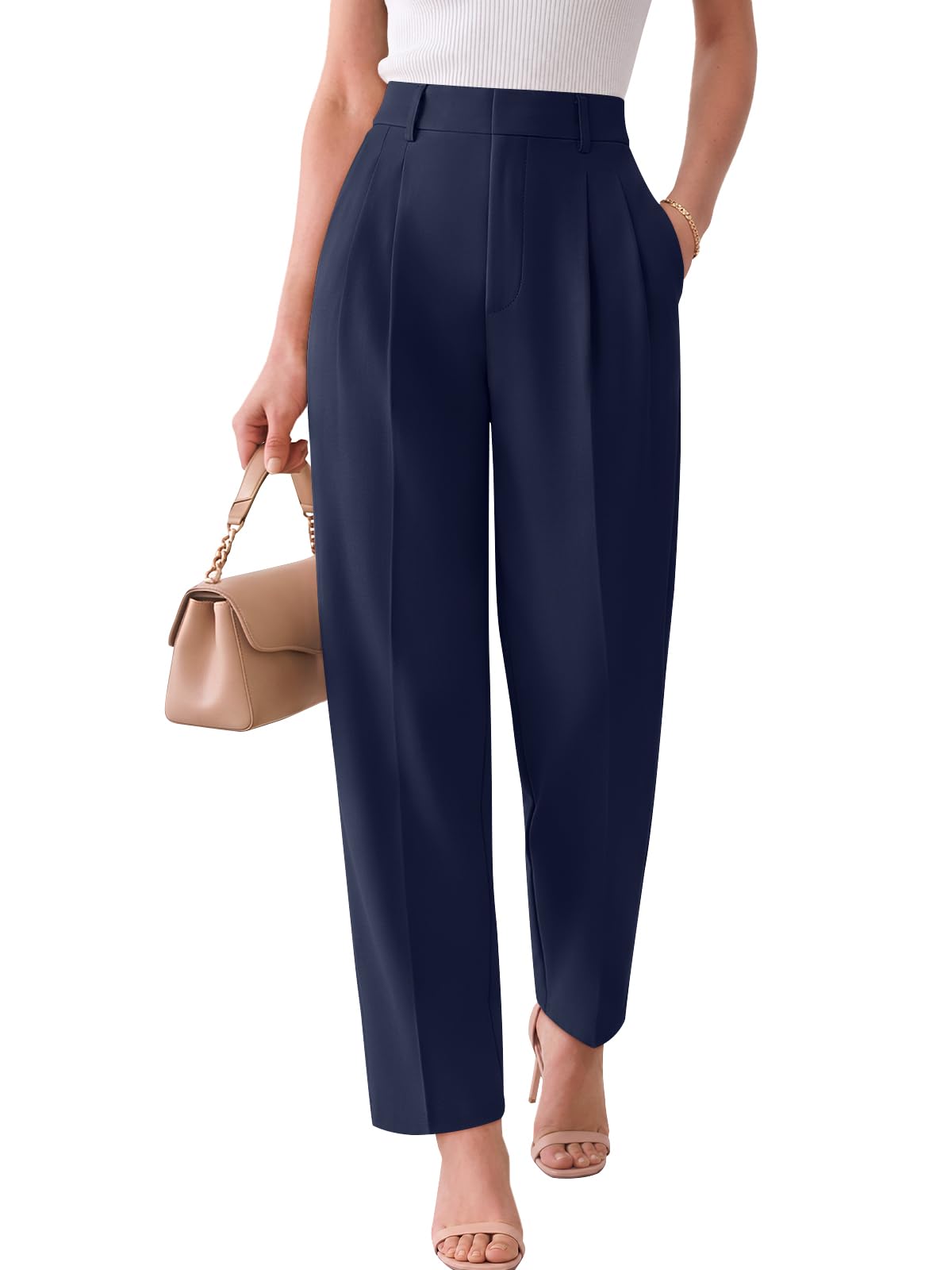 LILLUSORY Womens Tapered Stretchy High Waisted Dress Work Pants