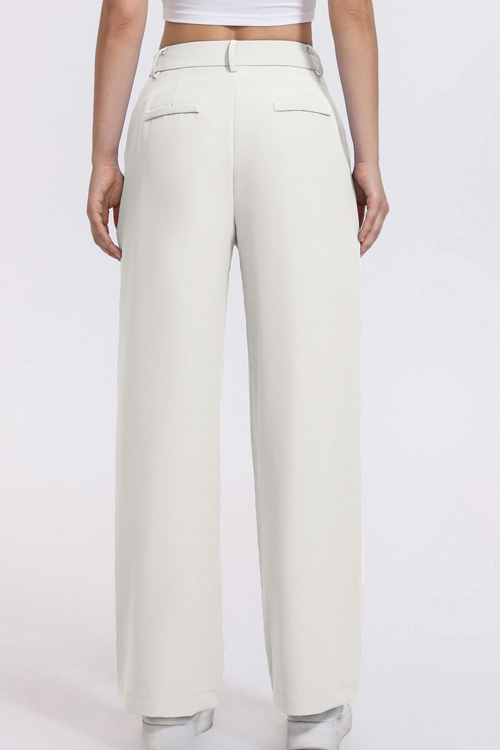 QINSEN Wide Leg Dress Pants for Women High Waisted Wrinkle Free Work Pants with Pockets Casual Slack