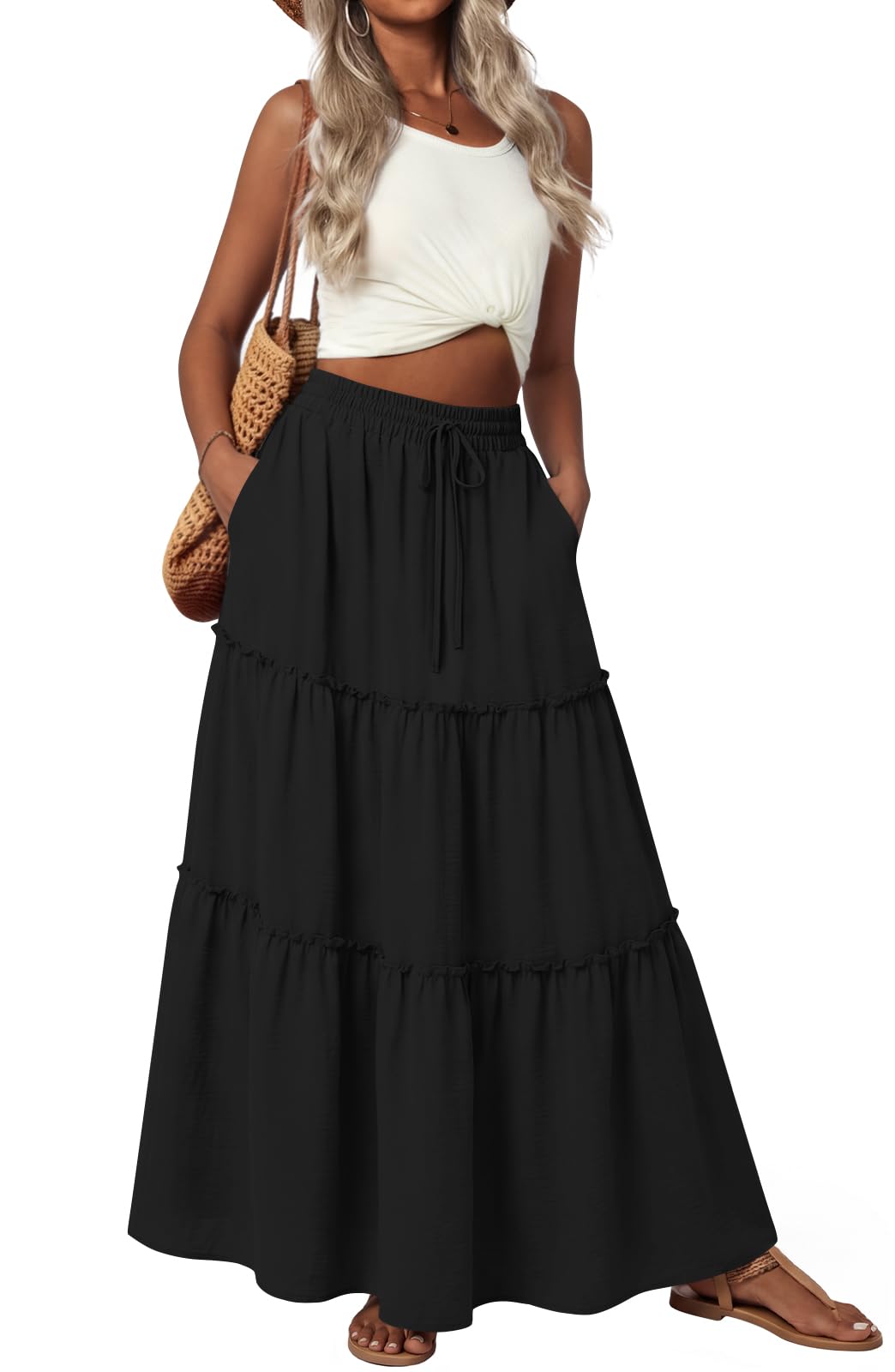 POPYOUNG Maxi Skirts for Women Long Flowy Boho Skirt Outfits