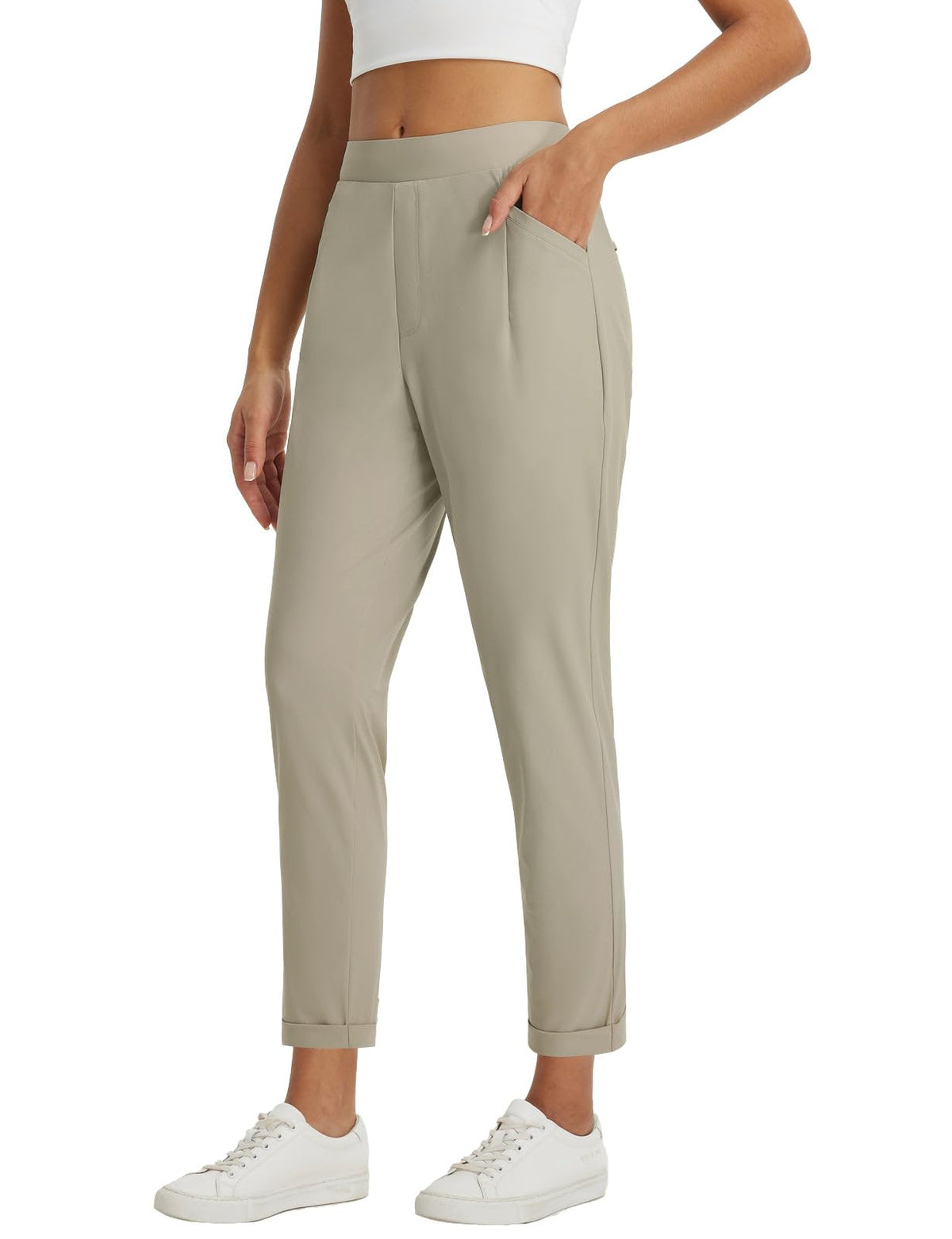 baleaf Womens Pants Petite Travel Stretchy Work with Zip Pockets Slacks