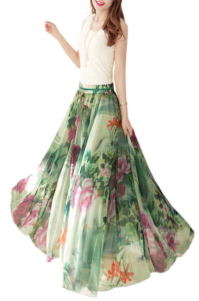Afibi Women Full/Ankle Length Blending Maxi Chiffon Long Skirt Beach Skirt