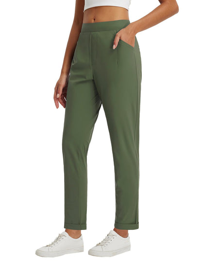 baleaf Womens Pants Petite Travel Stretchy Work with Zip Pockets Slacks