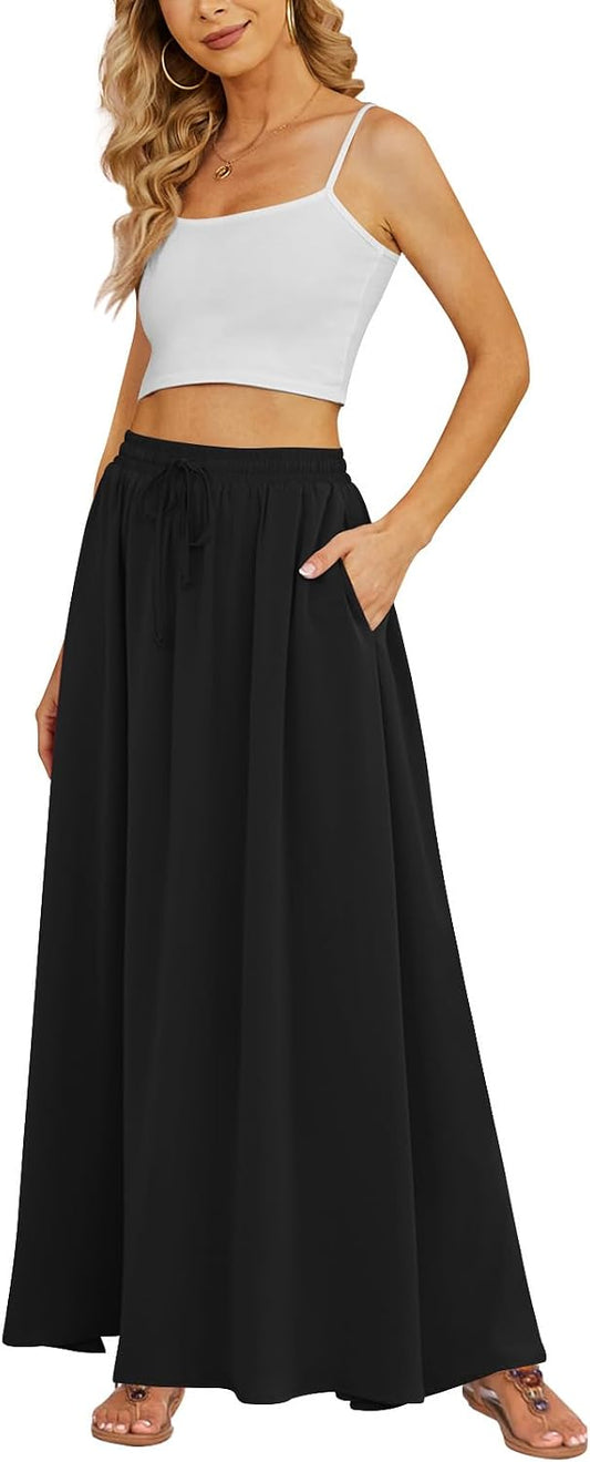 Yincro Women's Maxi Skirt Flowy High Waist Casual Long Skirts with Pockets