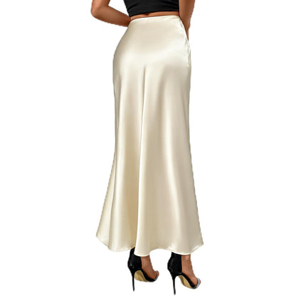 Women's Satin Long Skirt Summer High Waist A-line Skirt Hidden Elastic Waistband Elegant Casual Maxi Skirt for Women