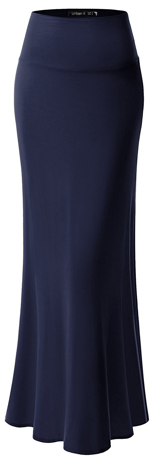 URBAN K Womens Basic Foldable High Waist Regular and Plus Size Maxi Skirts