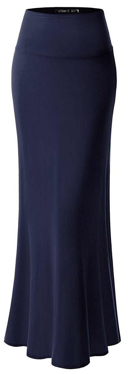 URBAN K Womens Basic Foldable High Waist Regular and Plus Size Maxi Skirts