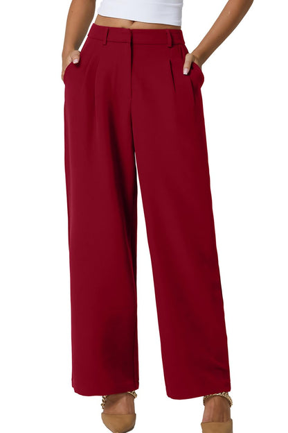 QINSEN Wide Leg Dress Pants for Women High Waisted Wrinkle Free Work Pants with Pockets Casual Slack