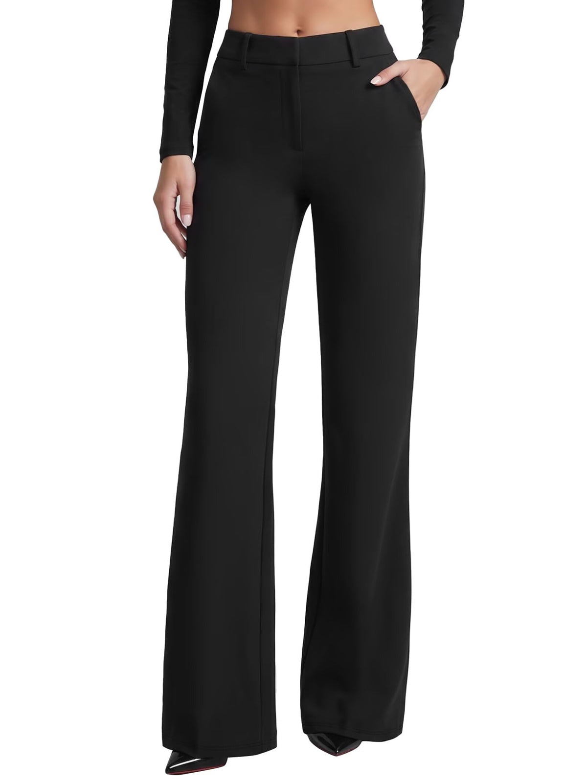 Sunzel Women's Low Rise Flare Dress Pants with Pockets Stretch Trousers