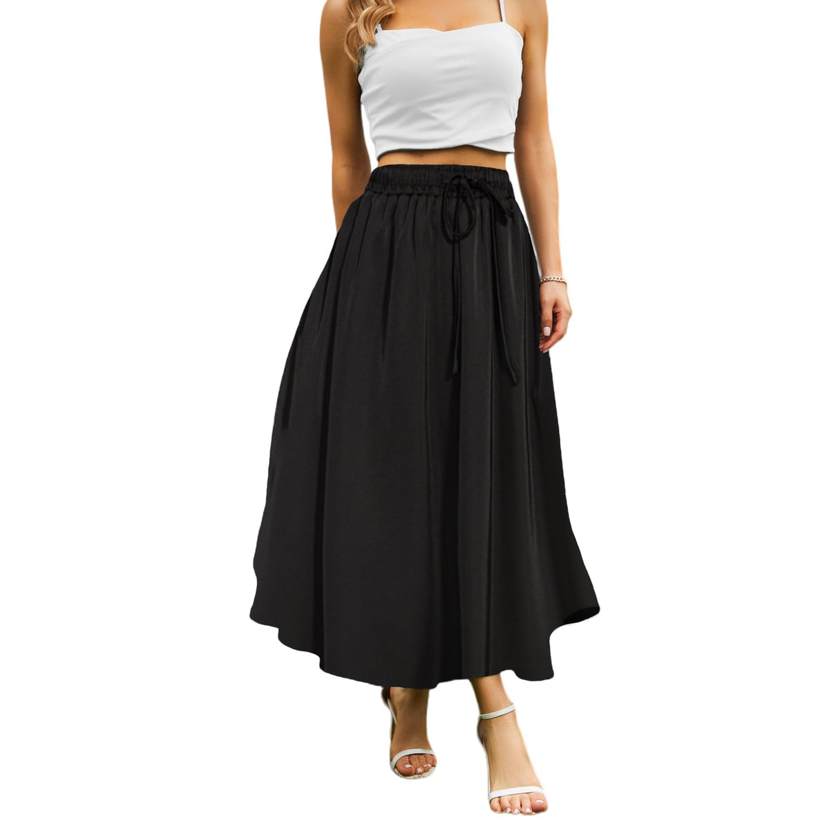 Abaadlw Maxi Skirts for Women with Pockets Long Midi Length