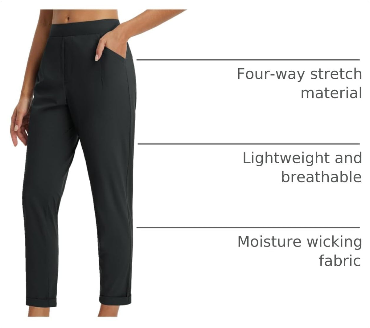 baleaf Womens Pants Petite Travel Stretchy Work with Zip Pockets Slacks