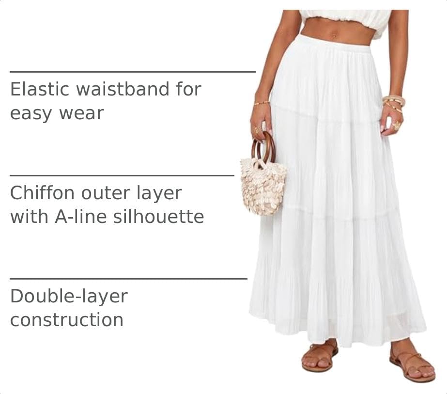Women's Chiffon Maxi Skirt Pleated High Waisted Flowy Long Skirts