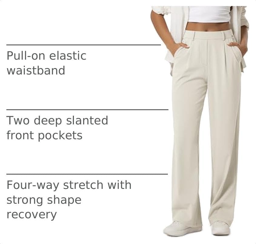 ODODOS Women's High-Rise Wide Leg Trousers, Adjustable Tailored Stretch Work Pants with Pockets, 29" /31" /33" Inseam