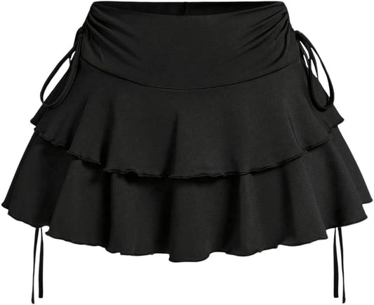 Women's Y2k Mini Ruffle Skirts with Shorts Cute Coquette Skort