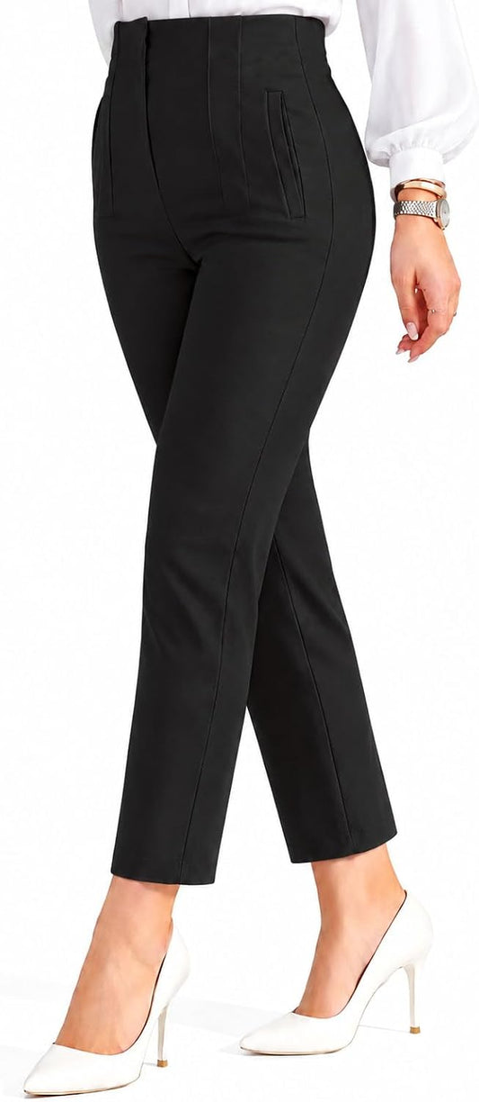LOVESHOOT Womens Stretchy Dress Pants 2026 Trendy High Waisted Pleated Straight Leg Business Work Casual Trousers