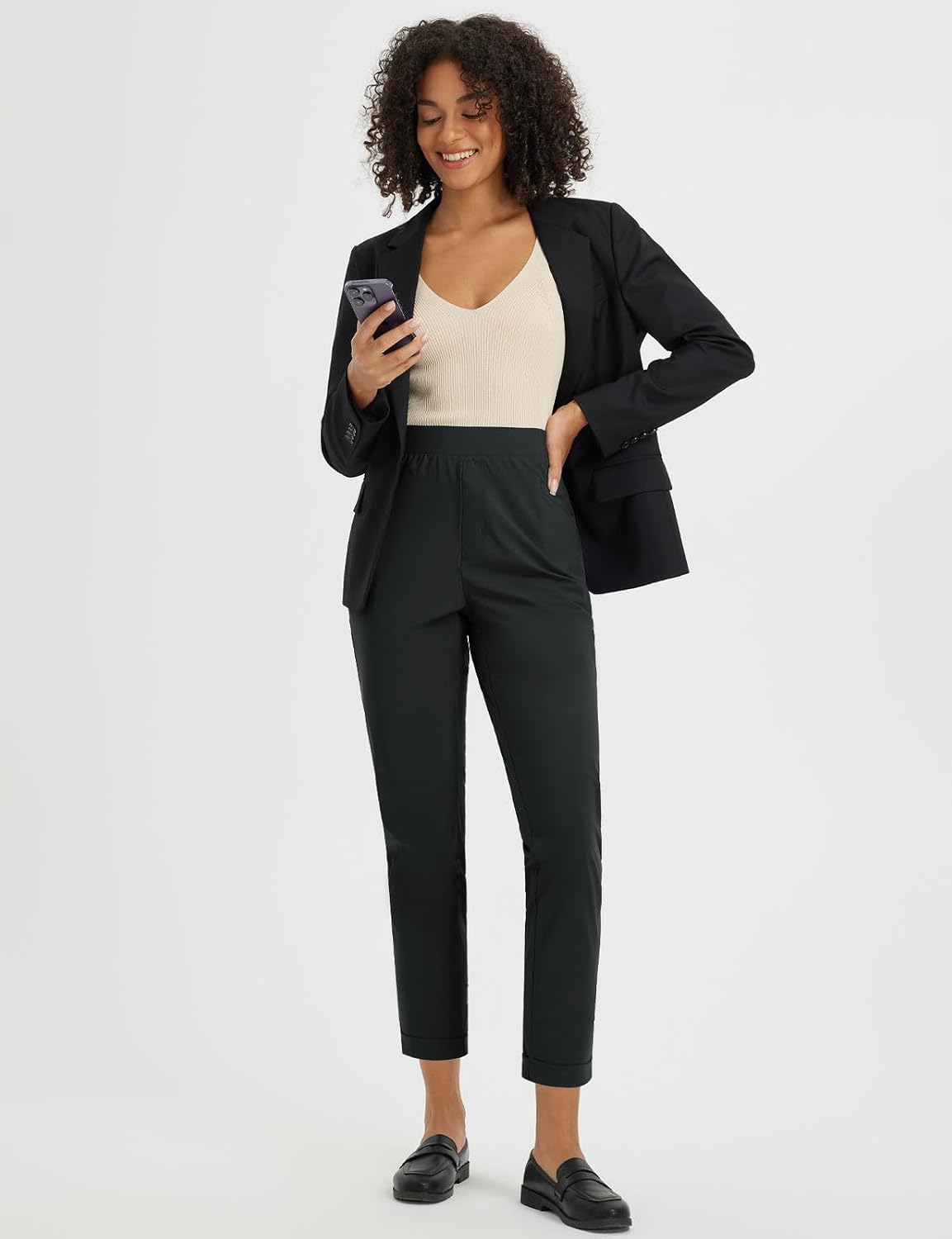 baleaf Womens Pants Petite Travel Stretchy Work with Zip Pockets Slacks