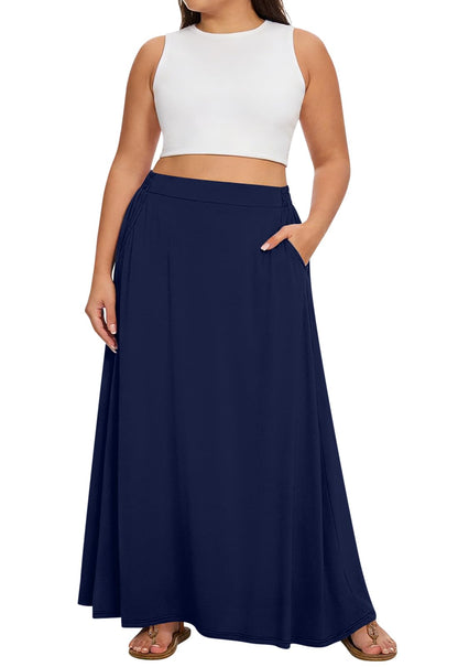 Yincro Womens Plus Size Maxi Skirt Casual A-line Flowy Long Skirts XL-5XL