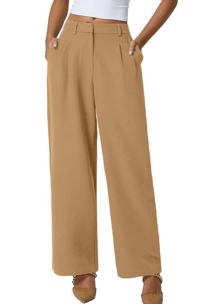 QINSEN Wide Leg Dress Pants for Women High Waisted Wrinkle Free Work Pants with Pockets Casual Slack