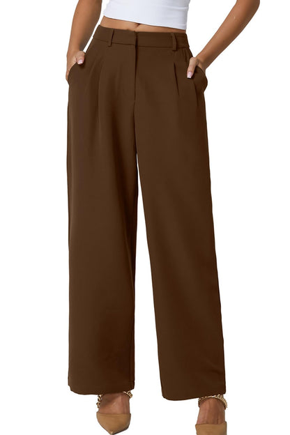QINSEN Wide Leg Dress Pants for Women High Waisted Wrinkle Free Work Pants with Pockets Casual Slack
