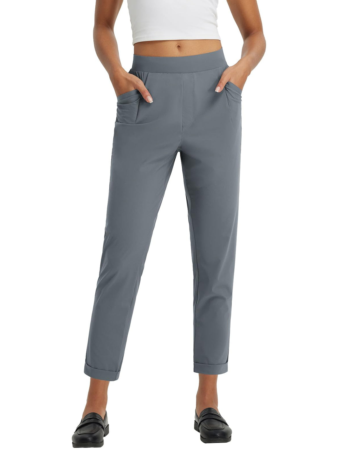 baleaf Womens Pants Petite Travel Stretchy Work with Zip Pockets Slacks