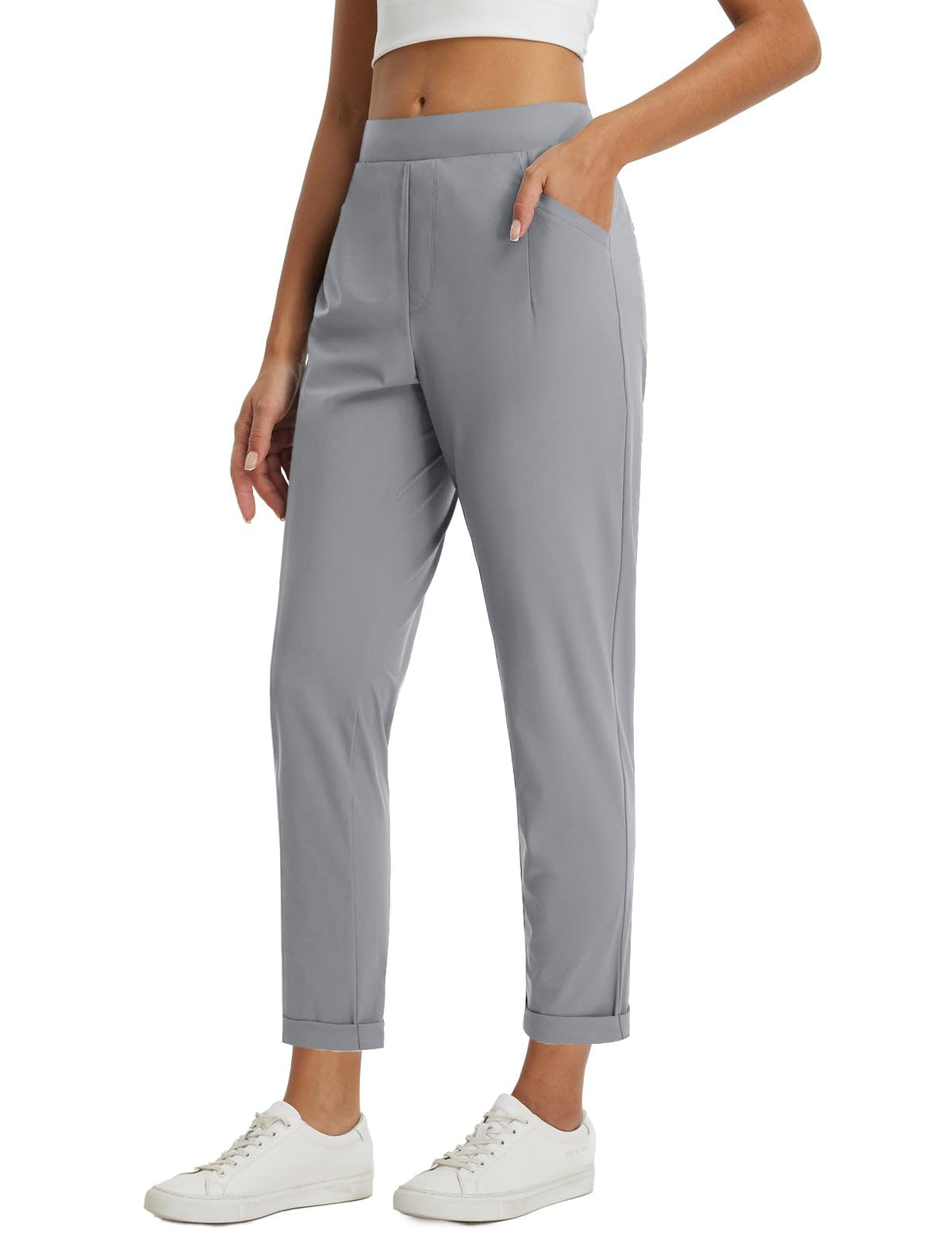 baleaf Womens Pants Petite Travel Stretchy Work with Zip Pockets Slacks