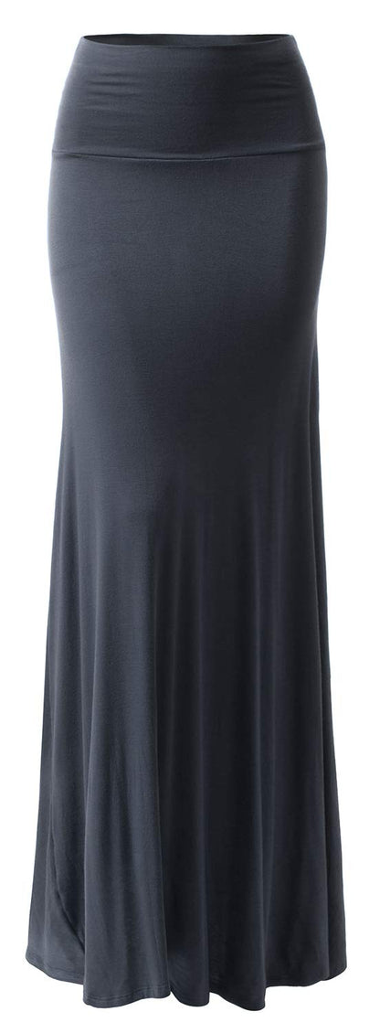 URBAN K Womens Basic Foldable High Waist Regular and Plus Size Maxi Skirts