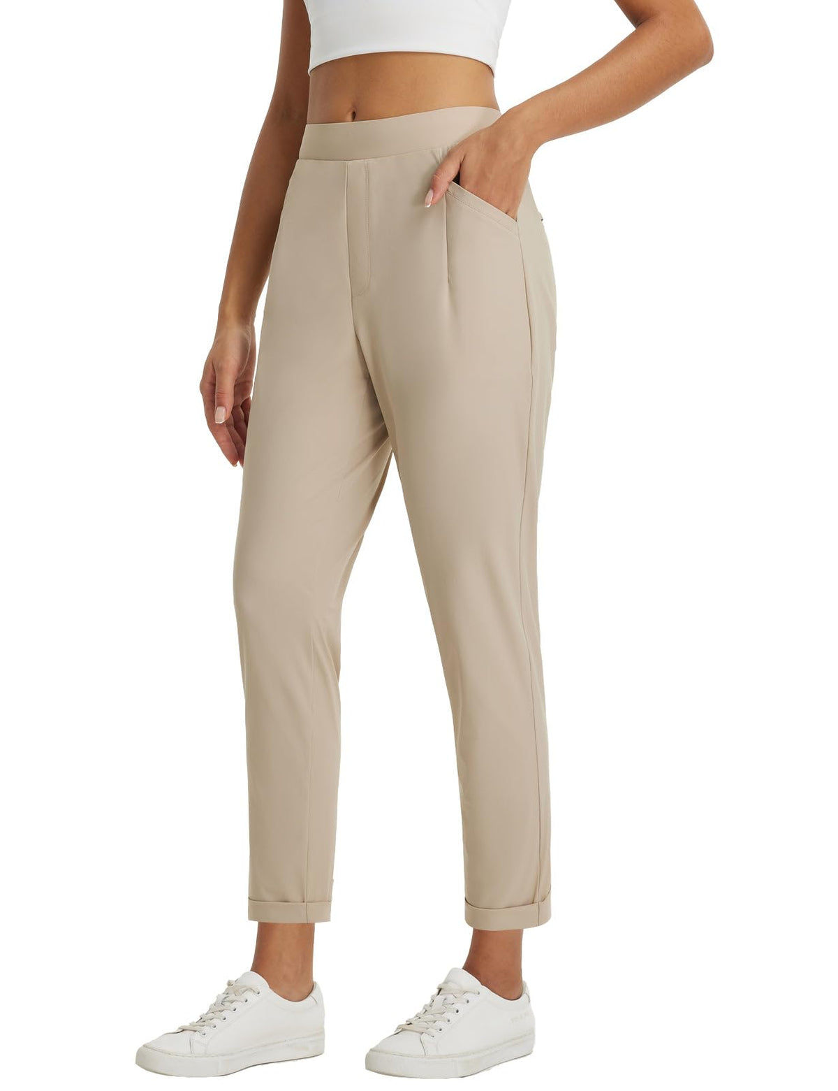 baleaf Womens Pants Petite Travel Stretchy Work with Zip Pockets Slacks