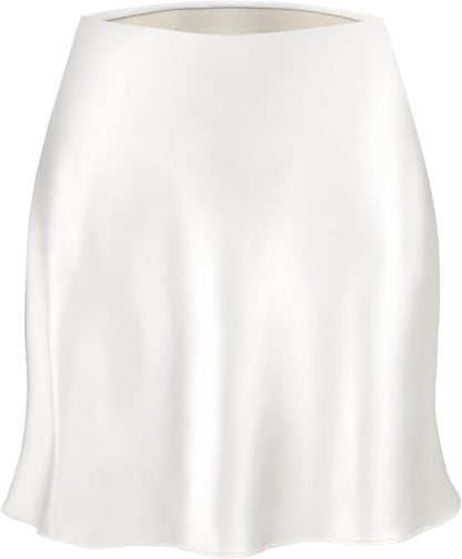 Outoshe Women's Satin Mini Skirt Silk High Waisted White Short Skirts