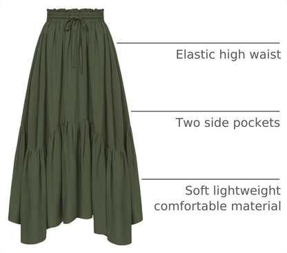 Scarlet Darkness Maxi Skirts for Women Flowy Boho Renaissance Skirt