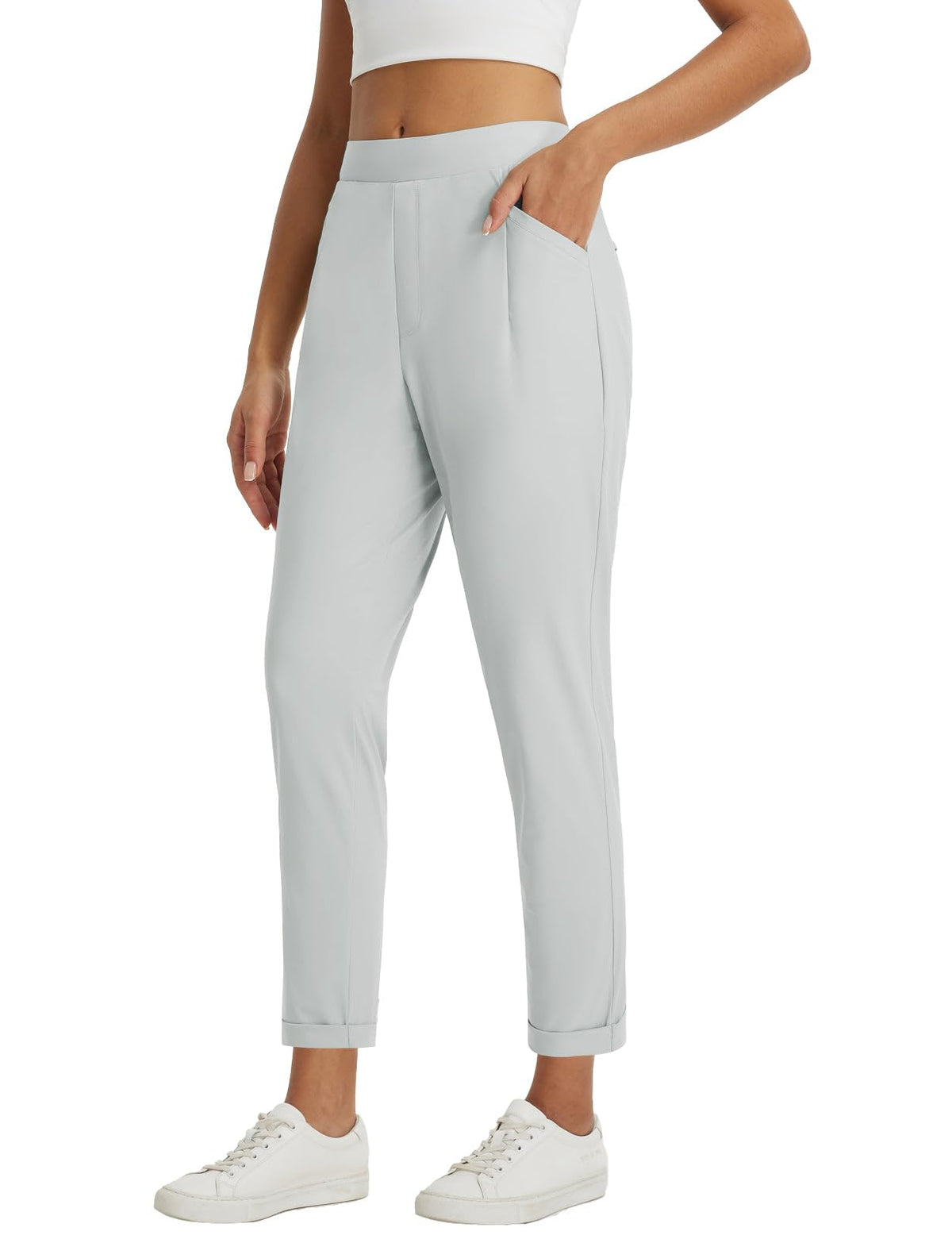 baleaf Womens Pants Petite Travel Stretchy Work with Zip Pockets Slacks