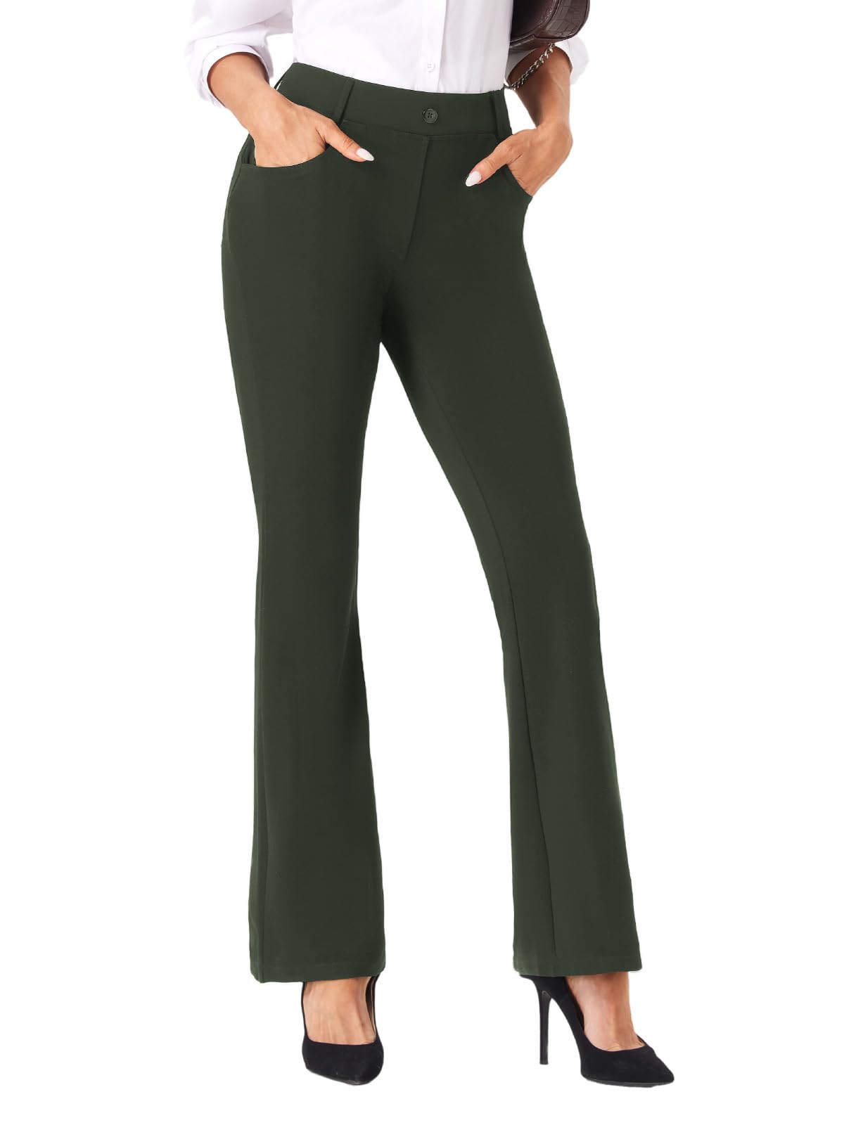 Womens Straight Leg Stretchy Dress Work Pants Business Office Casual Slacks