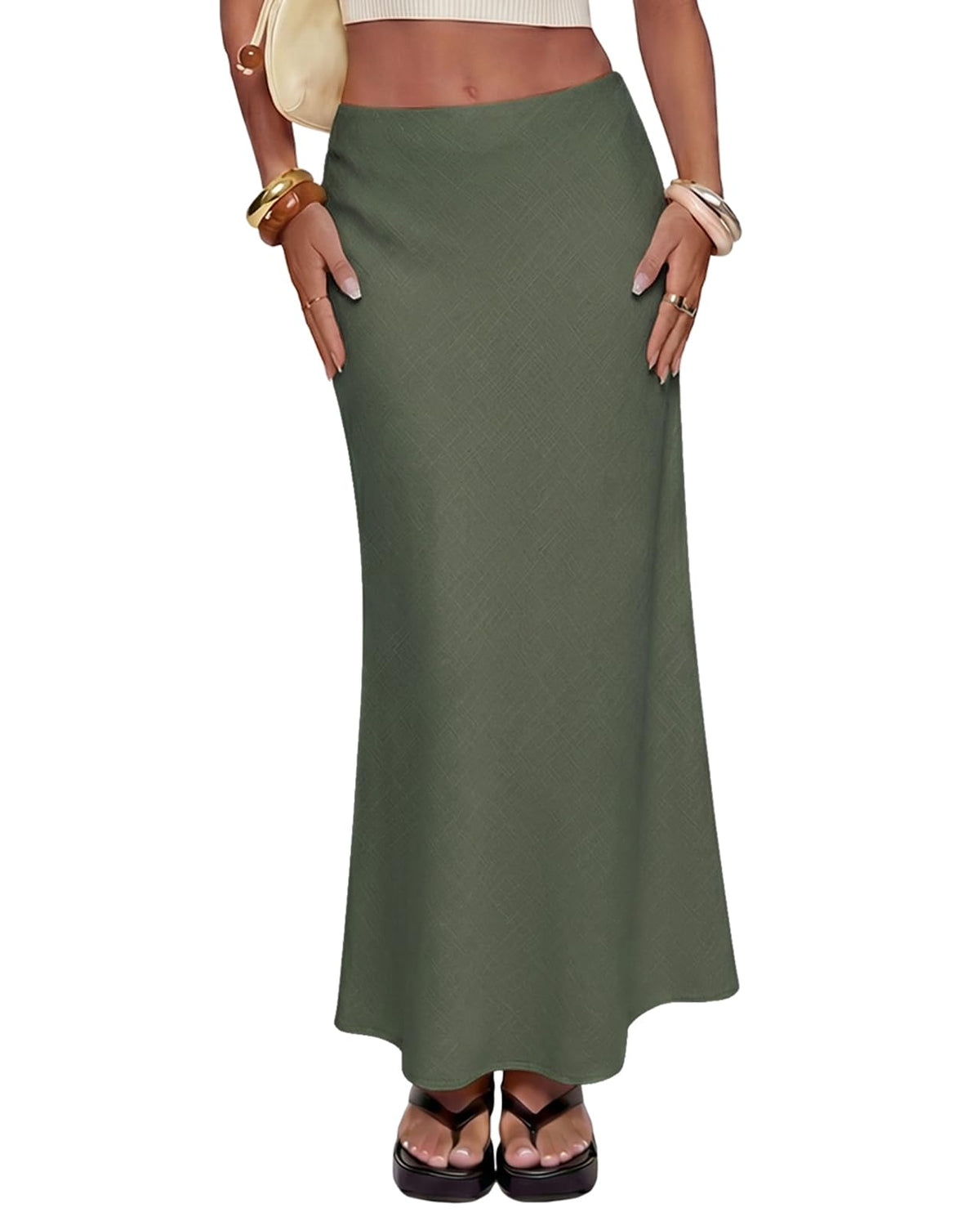 Women's Linen Maxi Skirt High Waisted White Long Skirts for Women