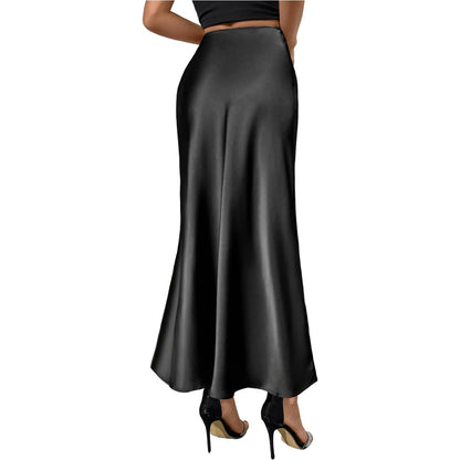 Women's Satin Long Skirt Summer High Waist A-line Skirt Hidden Elastic Waistband Elegant Casual Maxi Skirt for Women