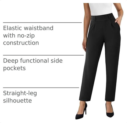 AB-Eleven Womens Straight Leg Dress Pants Stretchy Work Slacks with Pockets