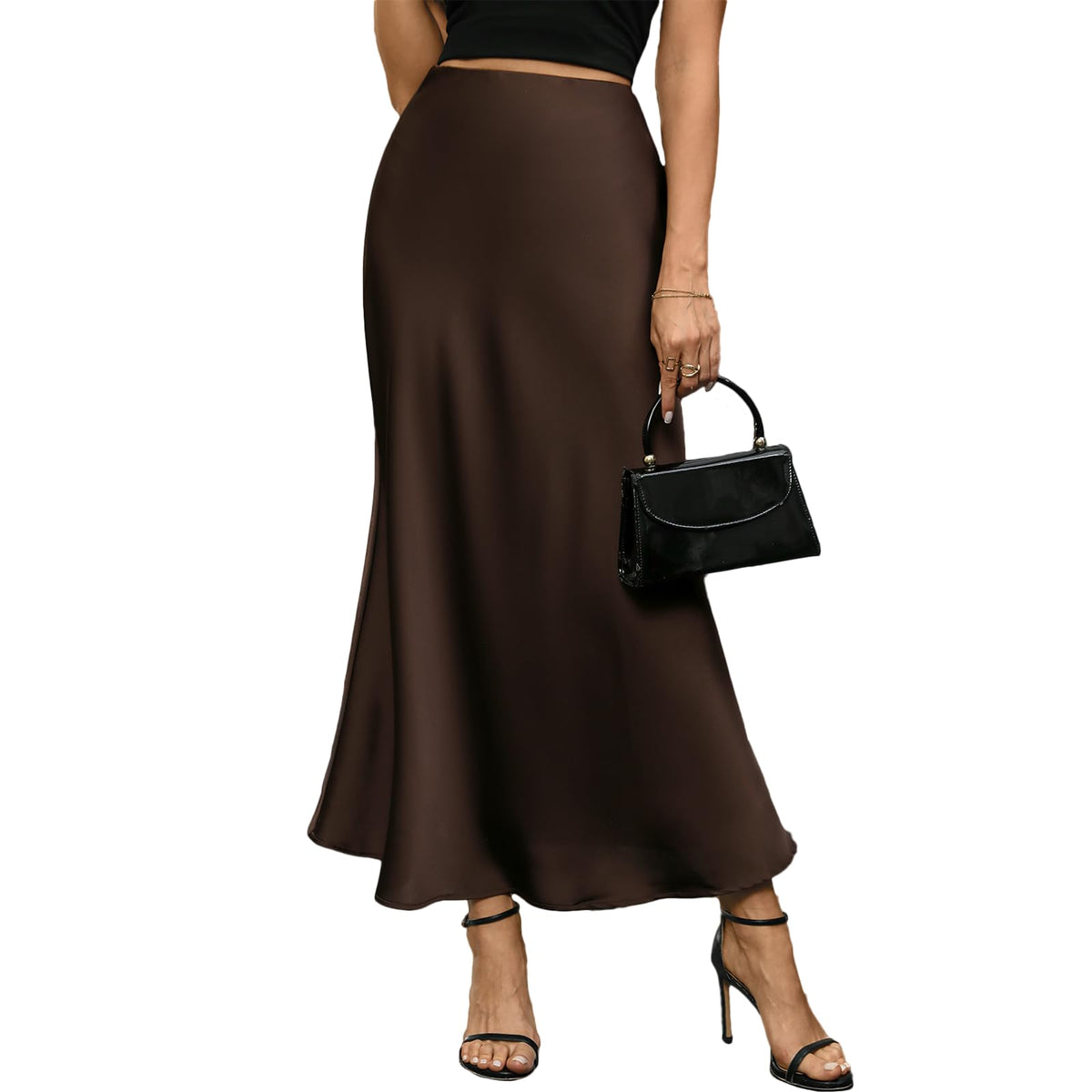 Women's Satin Long Skirt Summer High Waist A-line Skirt Hidden Elastic Waistband Elegant Casual Maxi Skirt for Women