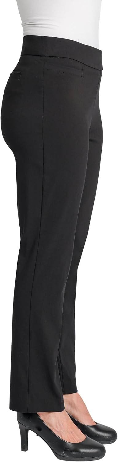 Briggs New York Women’s Pull On Dress Pants 4 Pockets Straight Leg Stretchy Office Casual Work Slacks